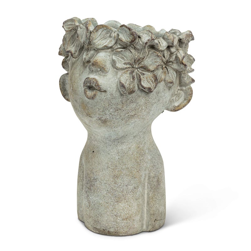 Abbott Collection Large Kissing Face Cement Indoor and Outdoor Planter Pot, Grey (10" H) - Image 1